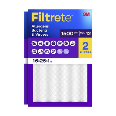 Filtrete 16x25x1 Air Filter, MERV 12 / MPR 1500, 2-Pack, product photo